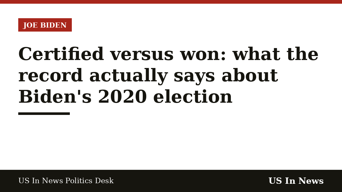 Headline card reading: Certified versus won: what the record actually says about Biden's 2020 election